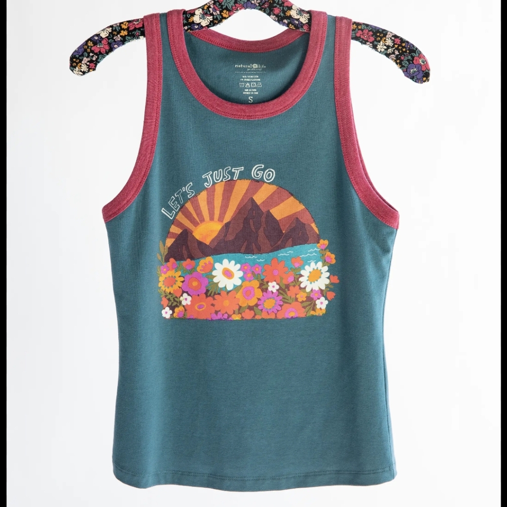 Natural Life Floral Free Spirit Flowy Tank Open Back Sz M Boho Beachy Hippie